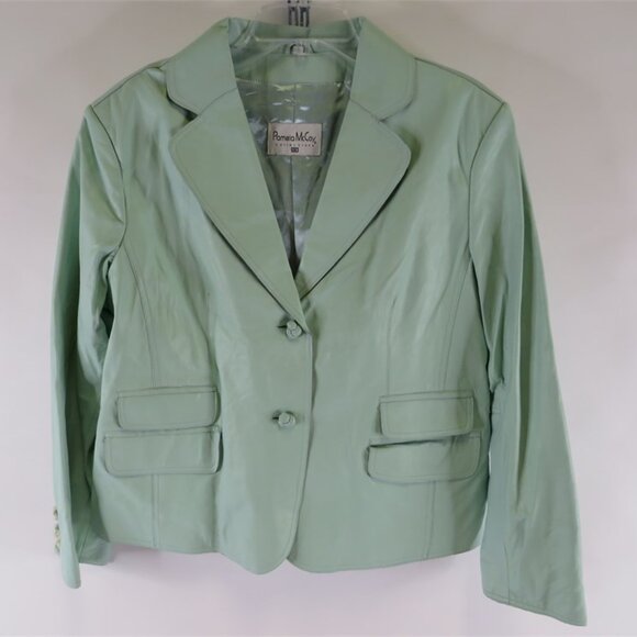 Pamela McCoy NWOT Women's Mint Green Leather Jacket, Size 1X - Picture 4 of 9